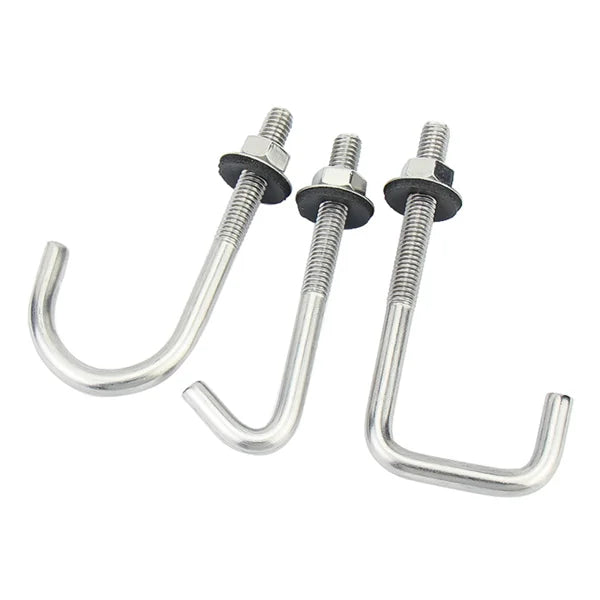 M5 M6 Stainless Steel 304 DIN Standard Plain Finish J Roofing Hook Bolt with Hex Nut Rubber Washer