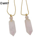 WT-N1369 Crystal Quartz Pink Crystal Hexagonal Prismatic Charming Pendant Necklace for Women Gifts Perfume Bottle Necklace