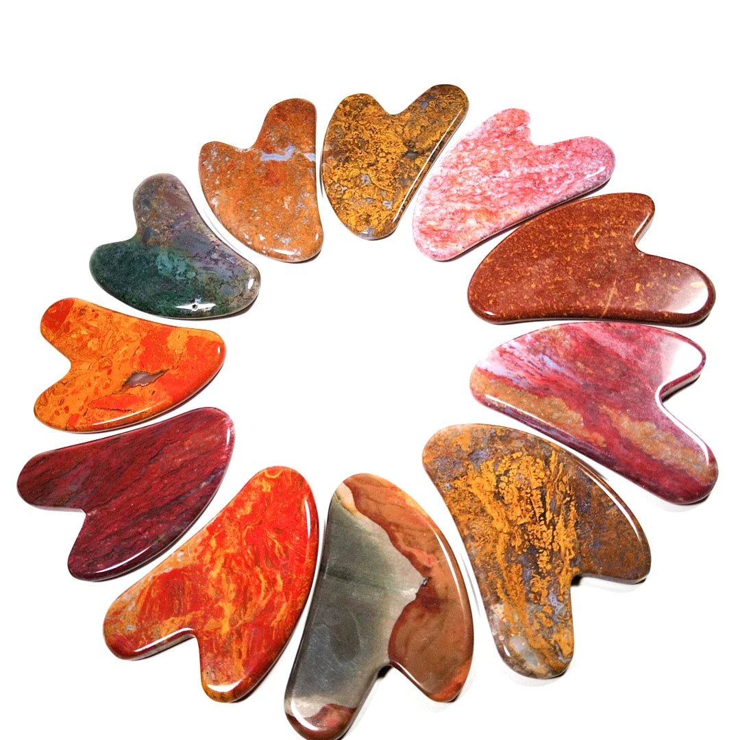 Huiying Hand usage multi-function plate mookaite jasper scrapping face heart facial gua sha tools