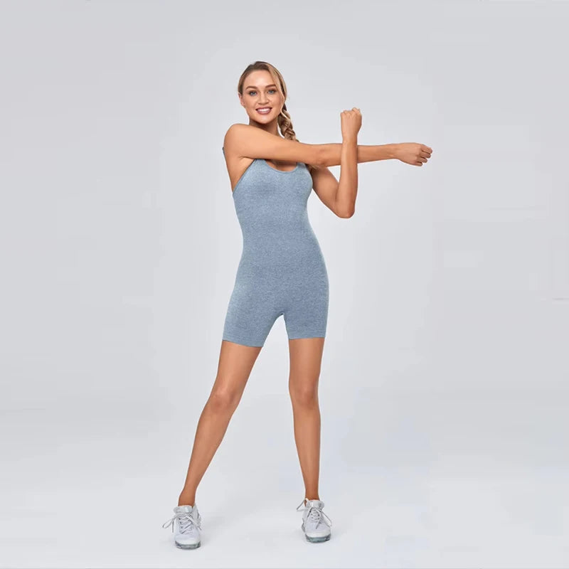 2026 Customer Logo Wholesale Women Sports Gym Wear Workout Set Tights Crop Top 2 Pieces Seamless Sleeveless Fitness Yoga Set