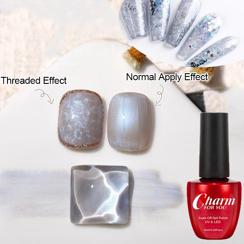 6 Colors Shell Thread Gel Polish Semi-Permanent Varnish Soak Off Pearl Shell Thread Nail Gel Polish