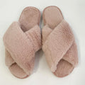 Women's Open Toe Faux Fur Slides Indoor Outdoor Comfortable Cross Strap Sandals Warm Fleece Lining Soft Fashion Bedroom Summer MegaBDM