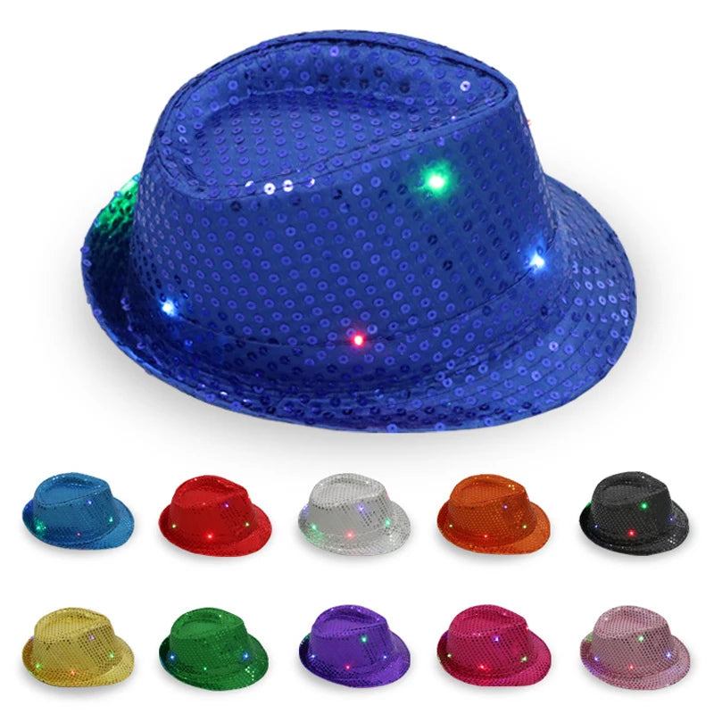 Light up Sequin Cowboy Party Hat with Flashing Colorful LED Lights for Holiday Dance Party Celebrations Adult Girls Costume