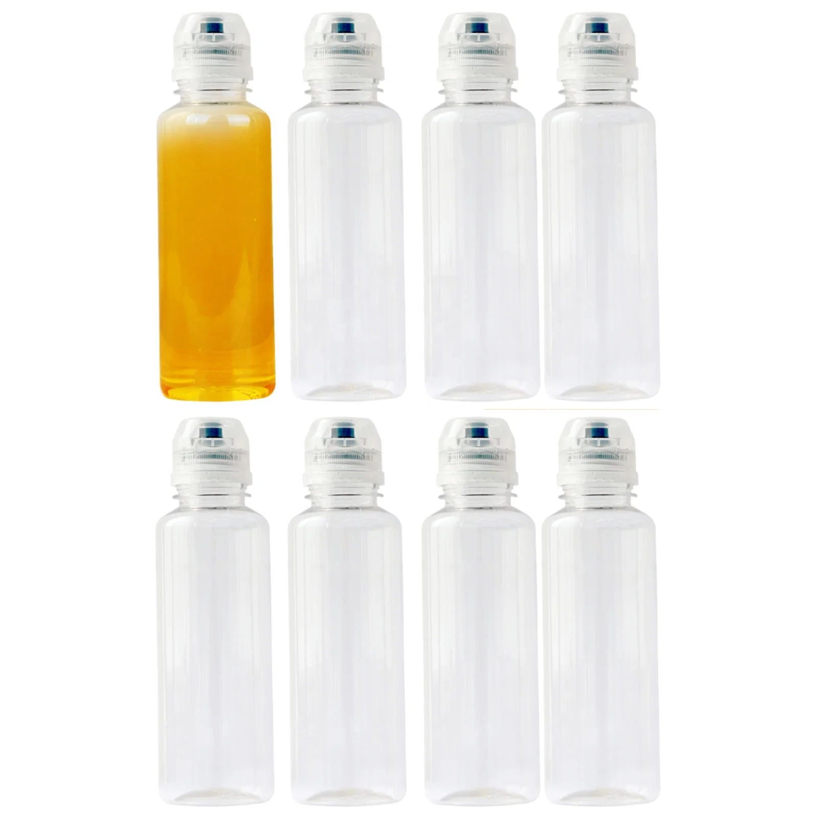 8PCS Plastic Squeeze Bottle 12.2OZ Anti Slip Clear Honey Jar With Silicone Valve Non Return Cap for Oil Honey BBQ Sauce