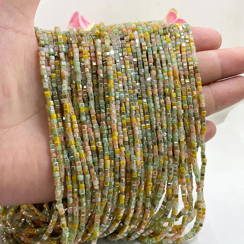 Mixed-Color 2mm About 190pcs Faceted Spacer Crystal Beads Cube Charm Square Glass Beads for Jewelry Making DIY Accessories