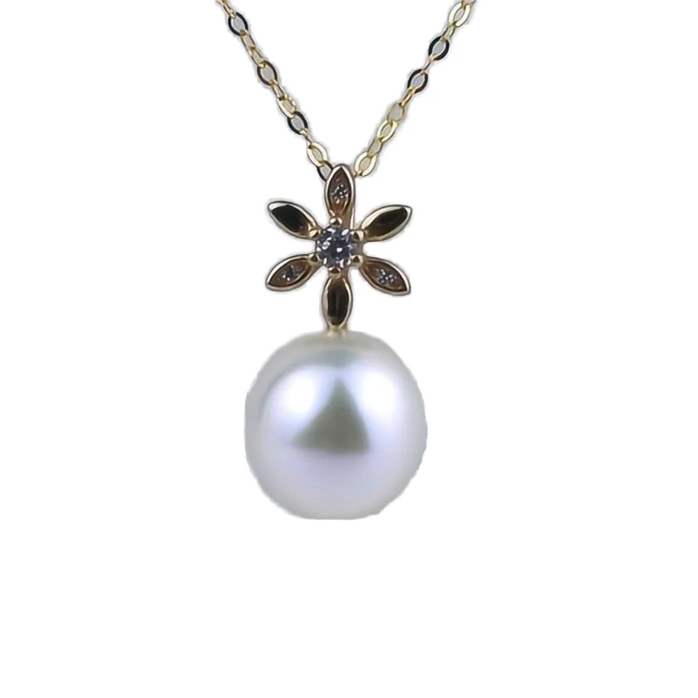 LUCK 925 Sterling Silver DIY Natural Freshwater Pearl Pendant Necklace 11-12mm Link Accessory for Women's Party Anniversary
