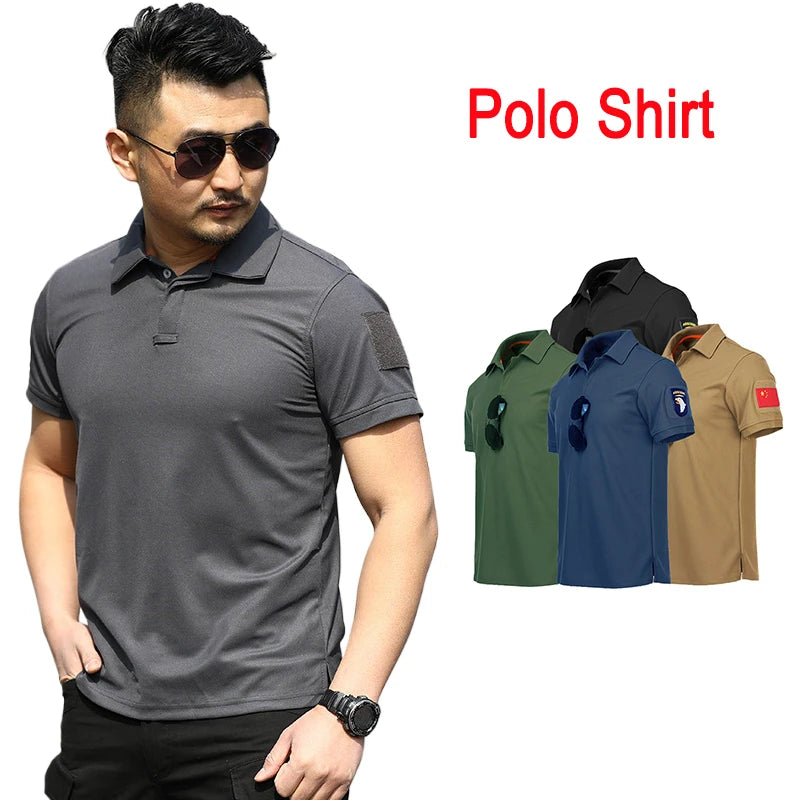 Men's Breathable Fabric Short Sleeve Polo Shirt Sport Tactical Shirt Hiking Hunting Outdoor Training Polo Shirt