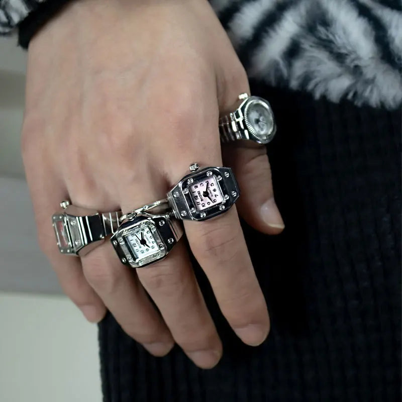 2025 Cross-border Hot Sale Fashion New Couple Punk Rings Multi-color Optional Creative Finger Watch Rings for Women Man