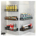 Simple Black Stainless Steel Wall Hanging Spice Rack Free Installation Metal Mesh Linear Punch Storage Holders & Racks