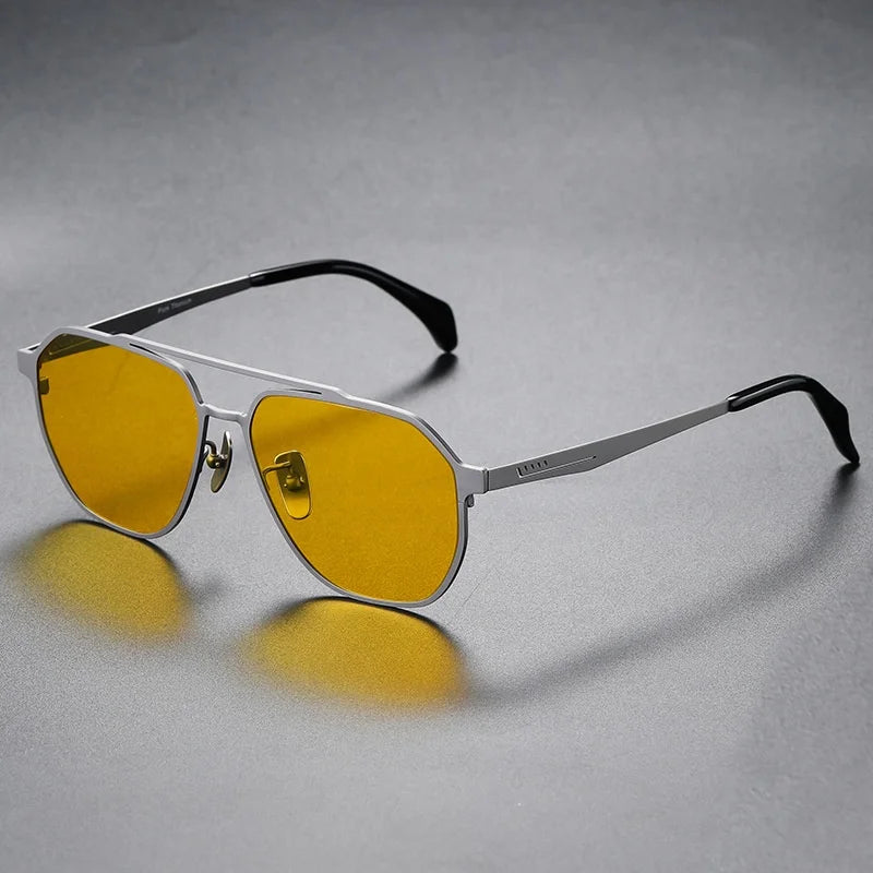 Yvan YV-TS906 Designer Retro Double Bridge Full Rim Sunglasses Men Women Pure Titanium Polarized UV Protection Luxe Shades