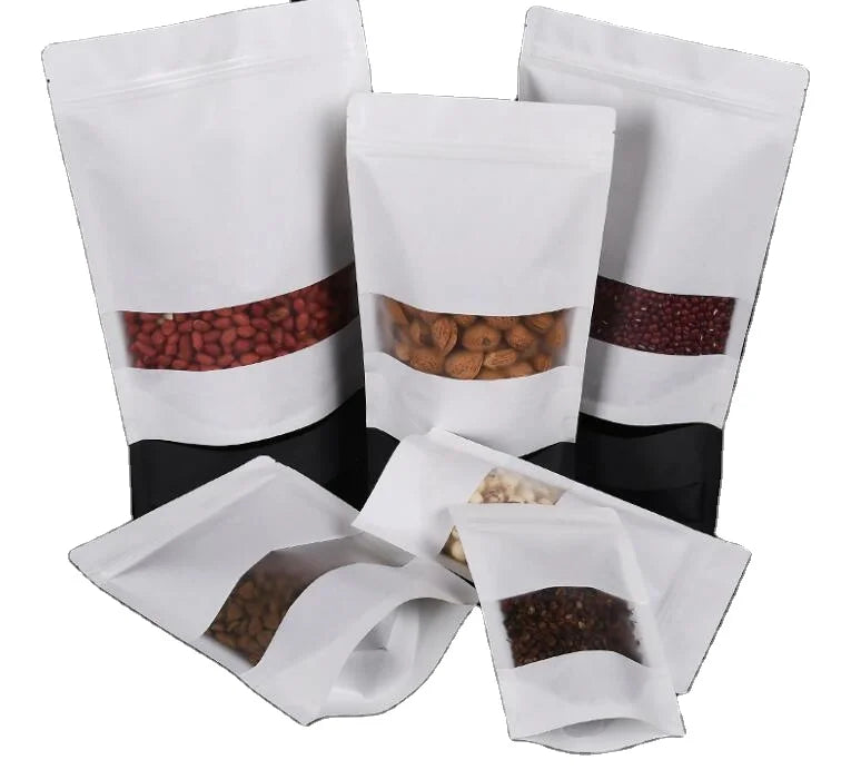 Low Moq White Kraft Paper Bag Zip Lock Tea Bag with Window Different Size