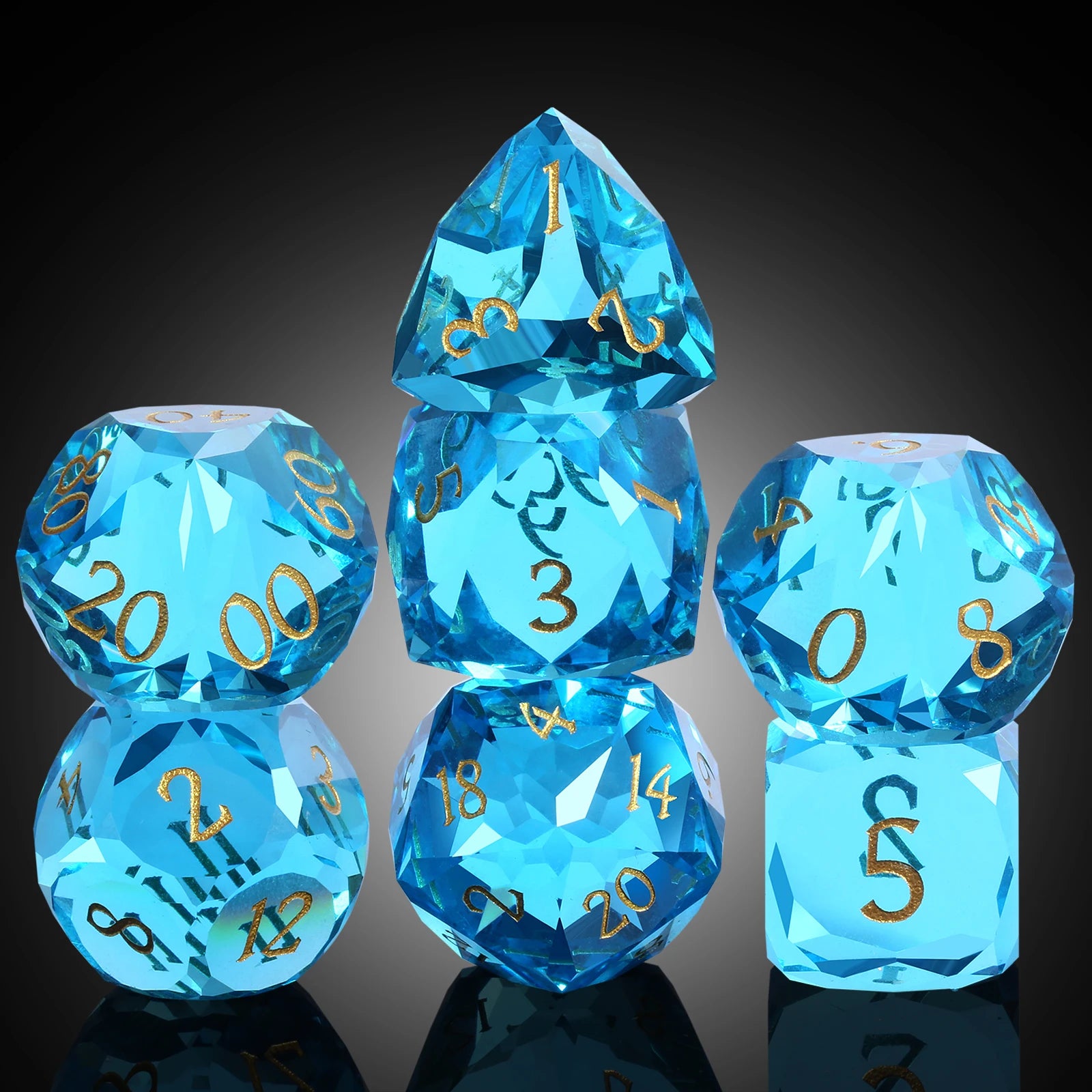 7pc Polyhedral Square Blue 16mm Dungeons & Dragons Dice Set RPG Board Game | Premium Durable Glass Gift Box