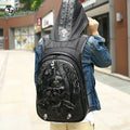 Men's Fashion 3D Stereoscopic Skull Hooded Double-Shoulder Backpack with PU Material Waterproof Zipper Closure Polyester Lining