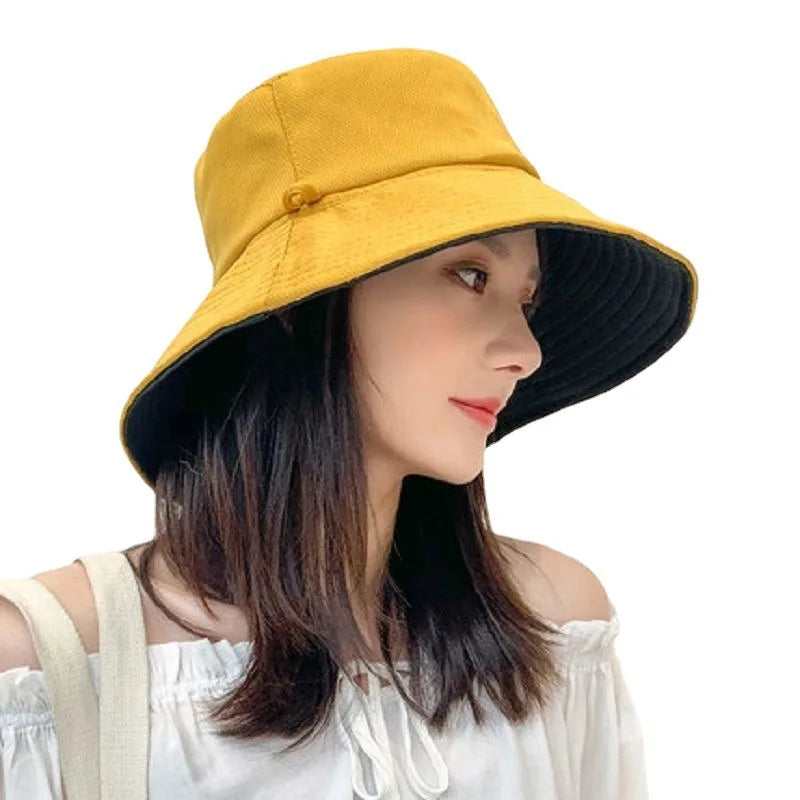 Double Size Wide Brim Hat Cotton Foldable Women Bucket Sun Hats