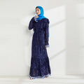 2023 Newest Hot Modest French Long Dresses Abaya Lace Printed Elegant Long Solid Color Straight Silhouette for Muslim Women
