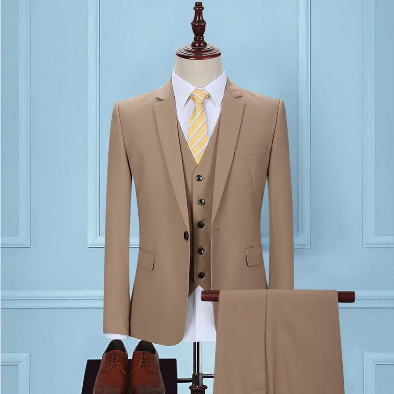 XS-4XL Casual Suit Men's Three-piece Suit Korean Version Slim Suit Professional Dress Groomsman Wedding Dress