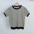 Elegant Basic Casual Summer Striped Crew Neck Short Sleeves Women's Flat Knitted Custom Sweater Manufacturer