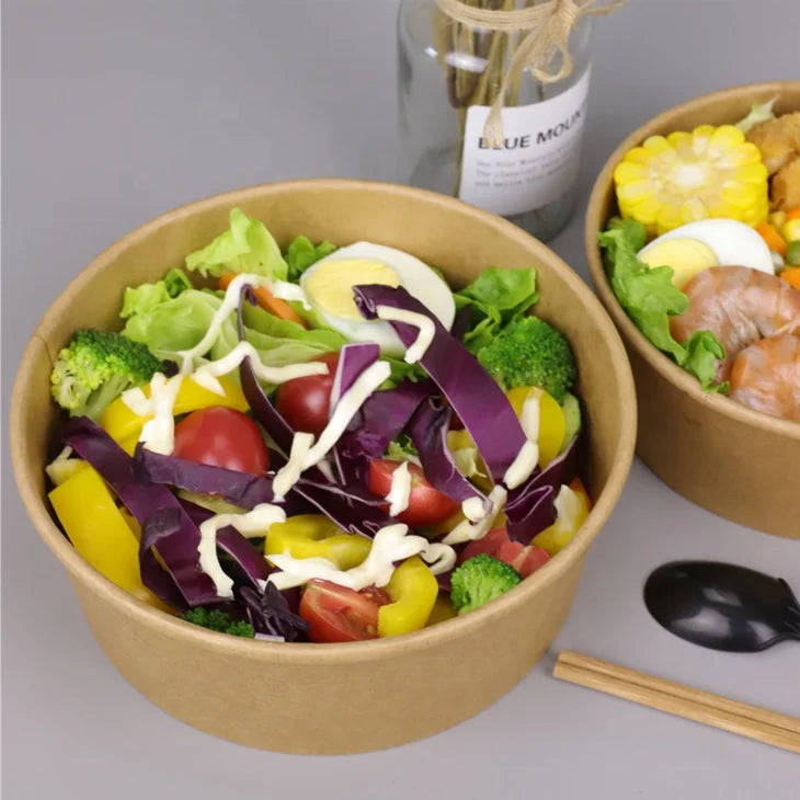 Disposable Take Away Kraft Paper Salad Bowl With Food Trays Kraft Salad Bowl
