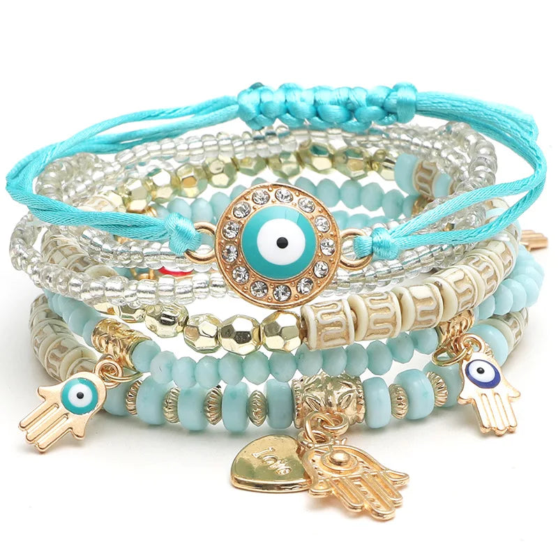 JC Crystal Bohemia Fashion Wholesale Handmade Beads Bracelets Women Multi-layer Evil Eye Bracelets