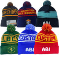 Unisex Multi Color Design Knitted Toque Custom Logo Sports Pompom Football Clue Team Winter Hat Beanie Hat for Men Skiing Cap