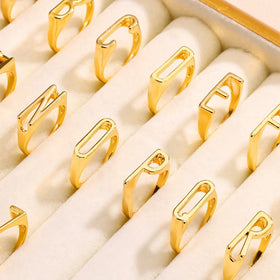 Fashion New Product Name A-Z English Letter Ring Gold Plated Men Women's Creative Finger Adjustable Ring