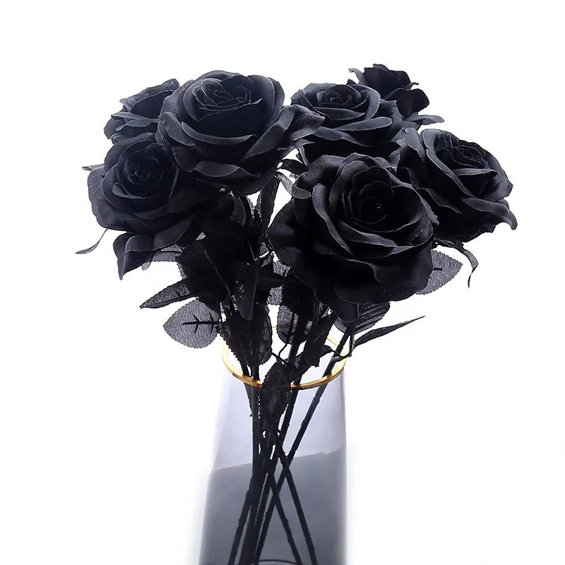 Festival Decorative Silk Black Roses Single Stem Artificial Flower Rose for Sale