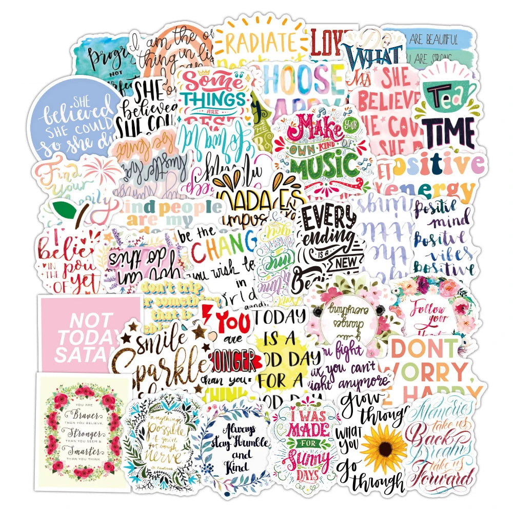 50Pcs Motivational Phrase Inspirational Quotes Stickers for Laptop Scrapbook Notebook Positive Decor Sticker MegaBDM
