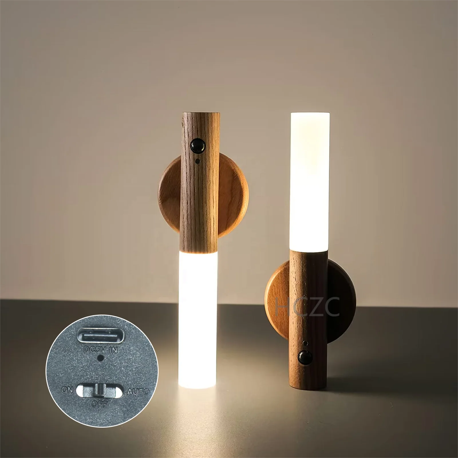 Inductive PIR Portable Wireless Magnetic Smart Indoor Wall  Sconce Staircase USB Rechargeable Wood Led Motion Sensor Night Light