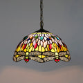 Dragonfly Tiffany Style Stained Glass Ceiling Pendant Fixture With 12 Inch Wide Complex Design Lampshade Orange