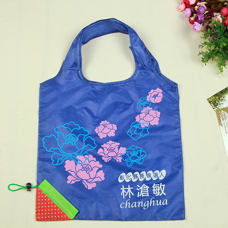 2026 Custom Logo Big Supermarket Foldable Polyester Into Pouch Eco Friendly Recycled Shopping Bags
