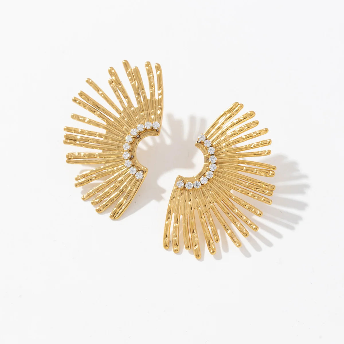 Summer Unique Scalloped Non Tarnish Stainless Steel 18K Gold Zircon Fashion Sun Flower Earrings