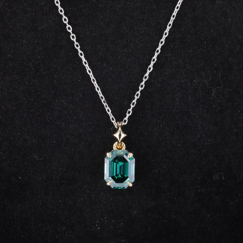 Starsgem Customized 7X9mm Emerald Cut Green Moissanite14K Yellow Gold Pendant  Religious Style Gift for Ladies
