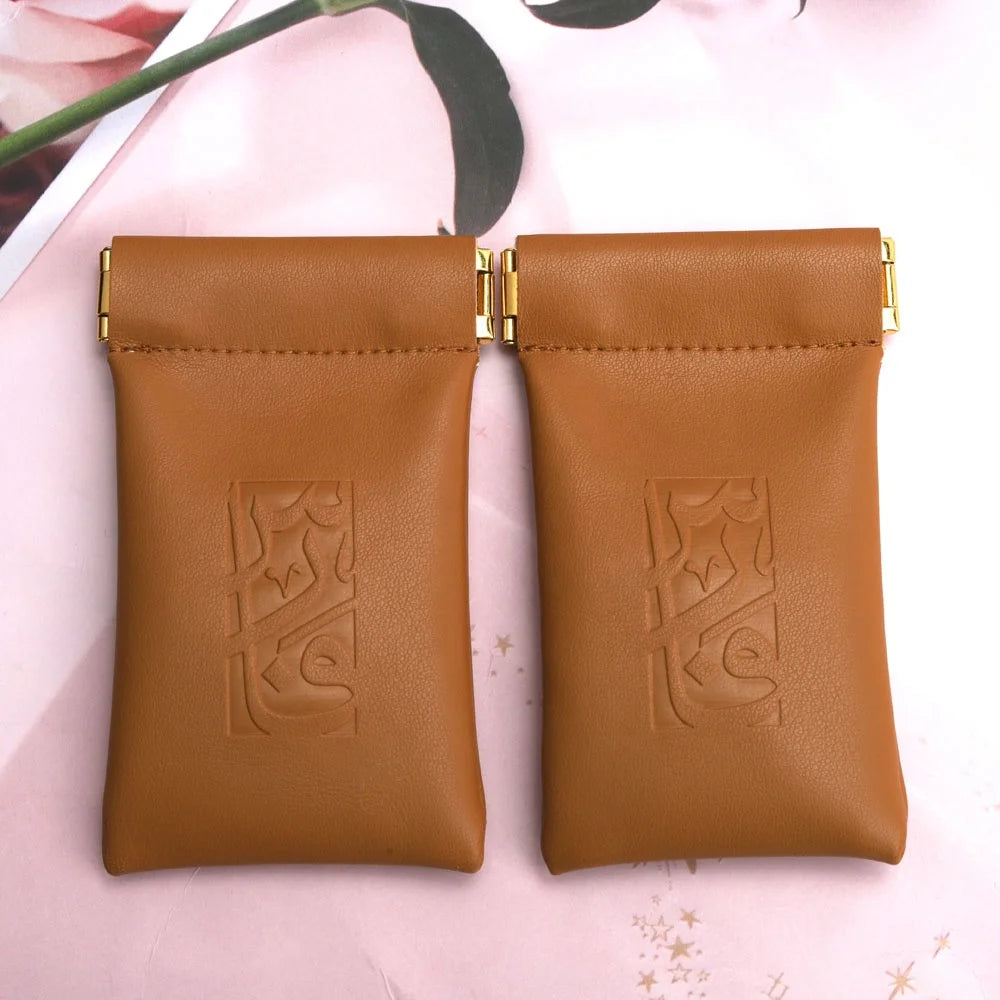 Custom Logo Printing Mini Leather Flap Pouch for Jewelry Earring Earplugs Packaging Closed Iron Sheet Leather Jewelry Bag