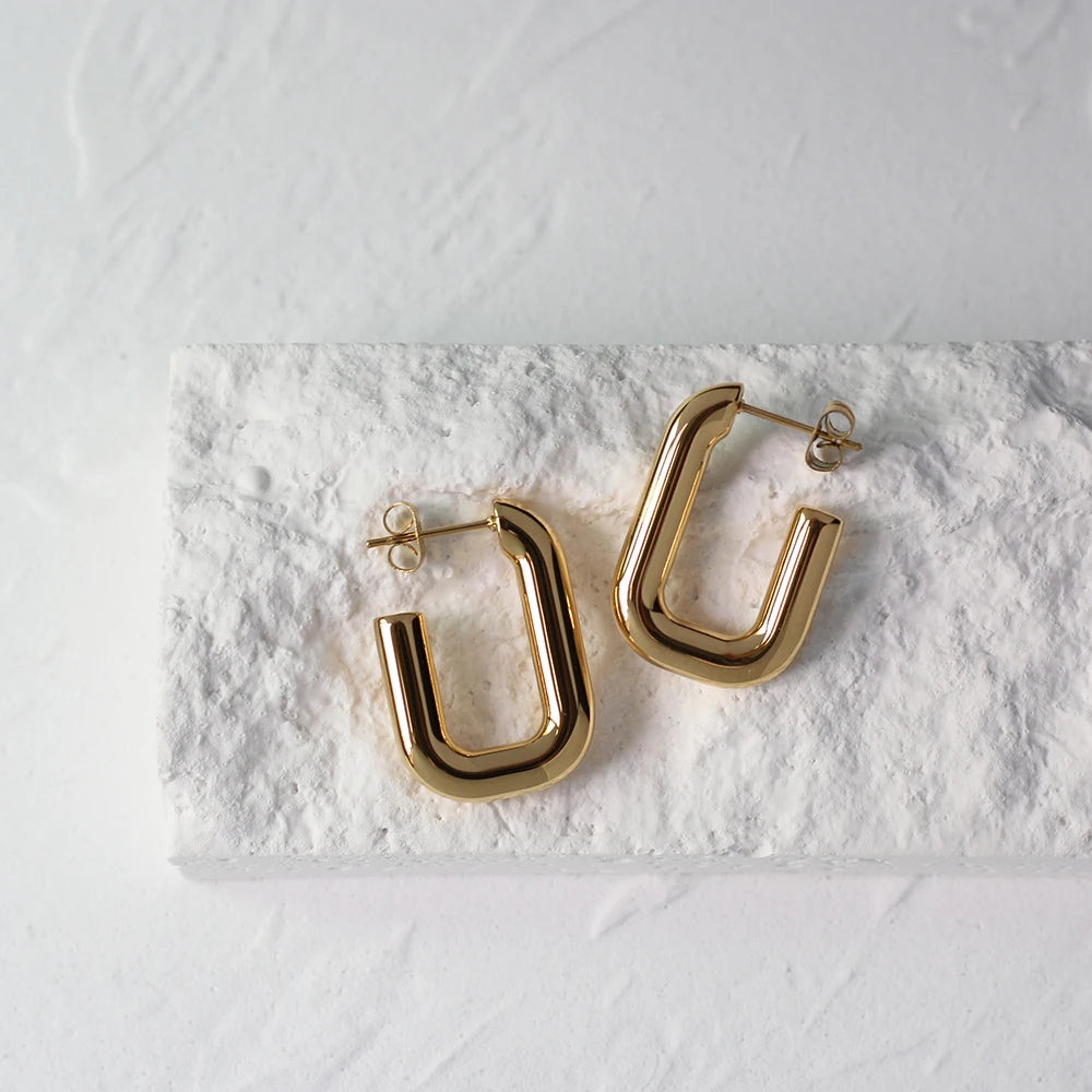 Hot Selling Minimalist Simple Design Geometric Earrings Stainless Steel 18k Gold Plated Square U Shaped Hoop Earrings for Women