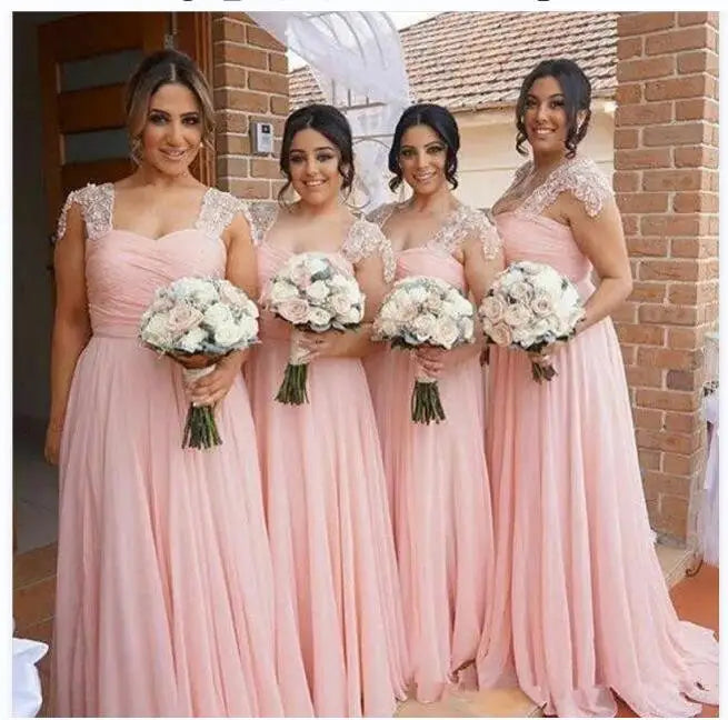Pink Bridesmaid Dresses Long Chiffon Gowns Plus Size Beach Maid of Honor Party Gowns Wedding Formal Wear MB459