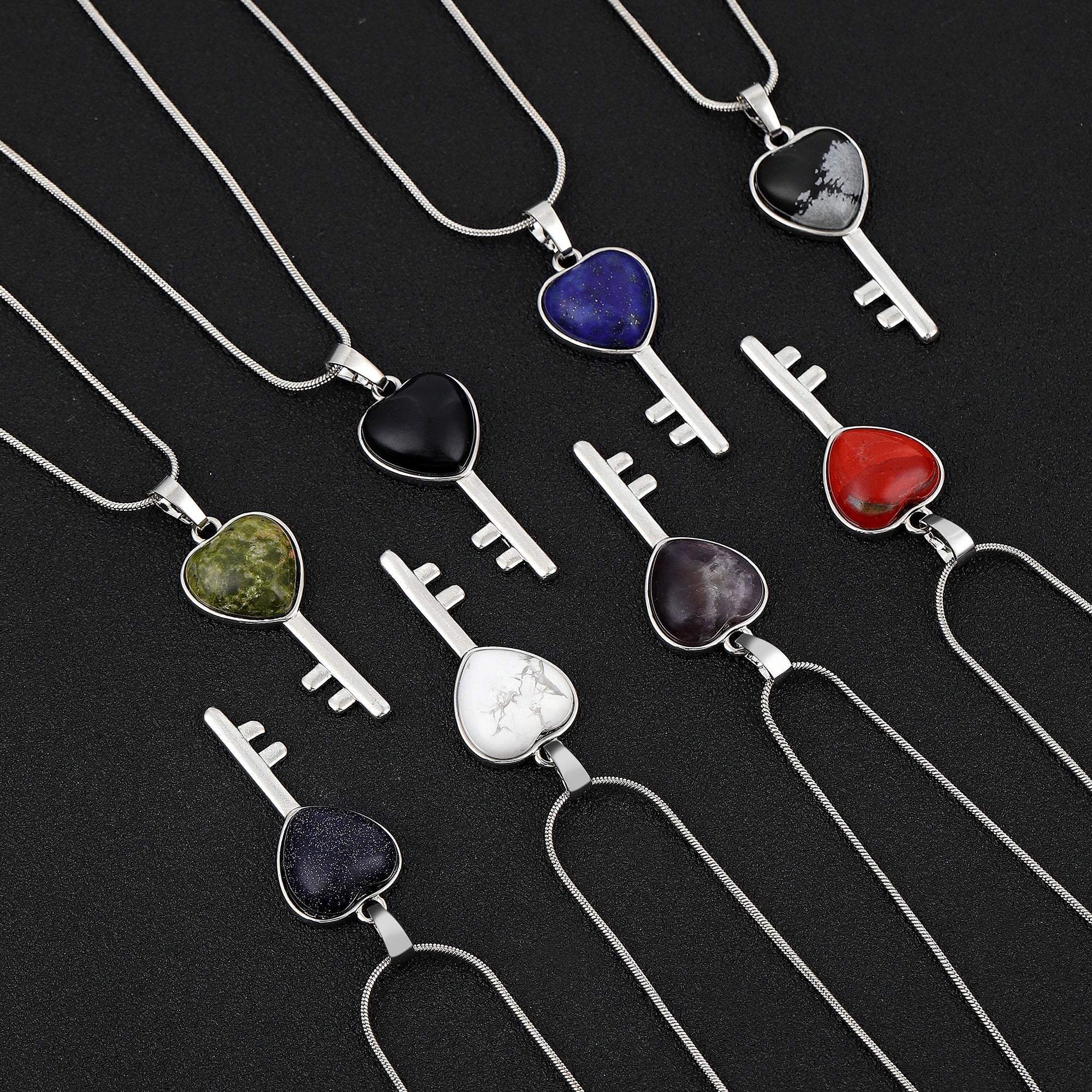 New Design Natural Stone Heart Pendants Woman Charms Key Shape Necklace for Diy Jewelry Making Necklace
