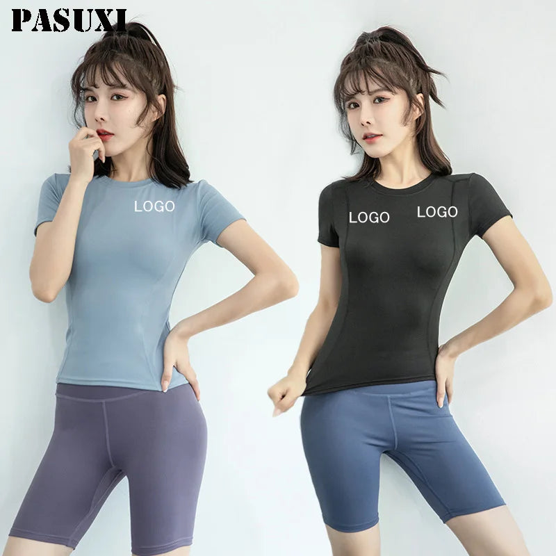 PASUXI 2025 New Arrival Girls Quick Dry Fitness Yoga Short Sleeves Gym Athletic Top Workout Custom Logo T Shirts for Women