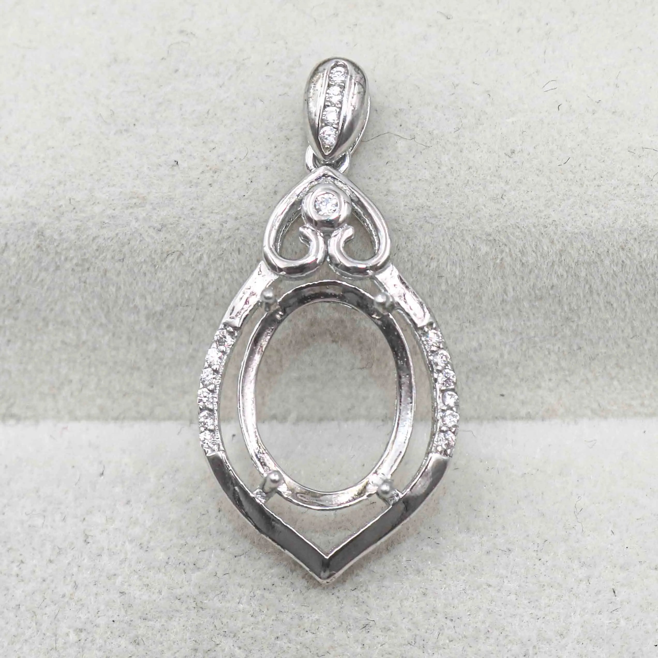 Sterling Silver 10*13mm Semi Mount Pendant Empty Frame Blank Support Setting S925 Base Holder Without Center Stone for DIY Inlay