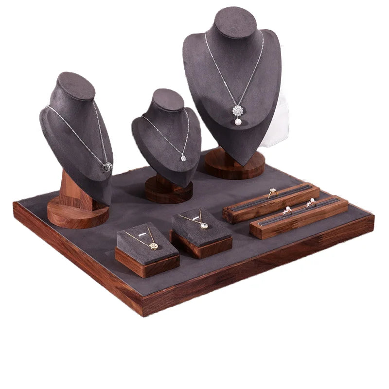 Walnut Jewelry Counter Display Props Window Display Rack Set for Jewelry Shop Tray Packaging Display Taiwan Wholesale