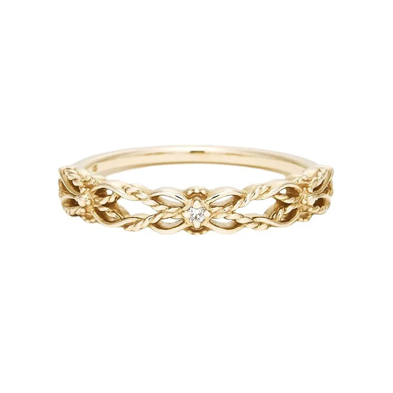 New Ring 925 Silver Chinese Style Cut Out Window Grille with Zircon Japanese Style Light Jewelry Simple Twist Gold Plated