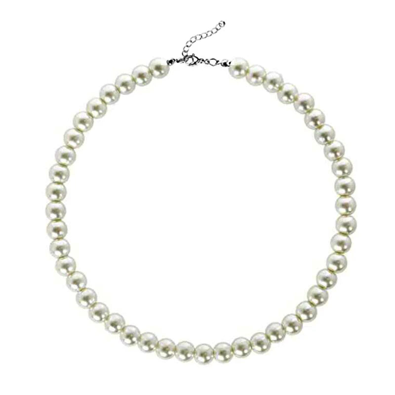 Beauty White Pearl Necklace Round 4-8mm Pearl Strand Costume Jewelry Faux Shell Pearls Necklaces Gifts for Women