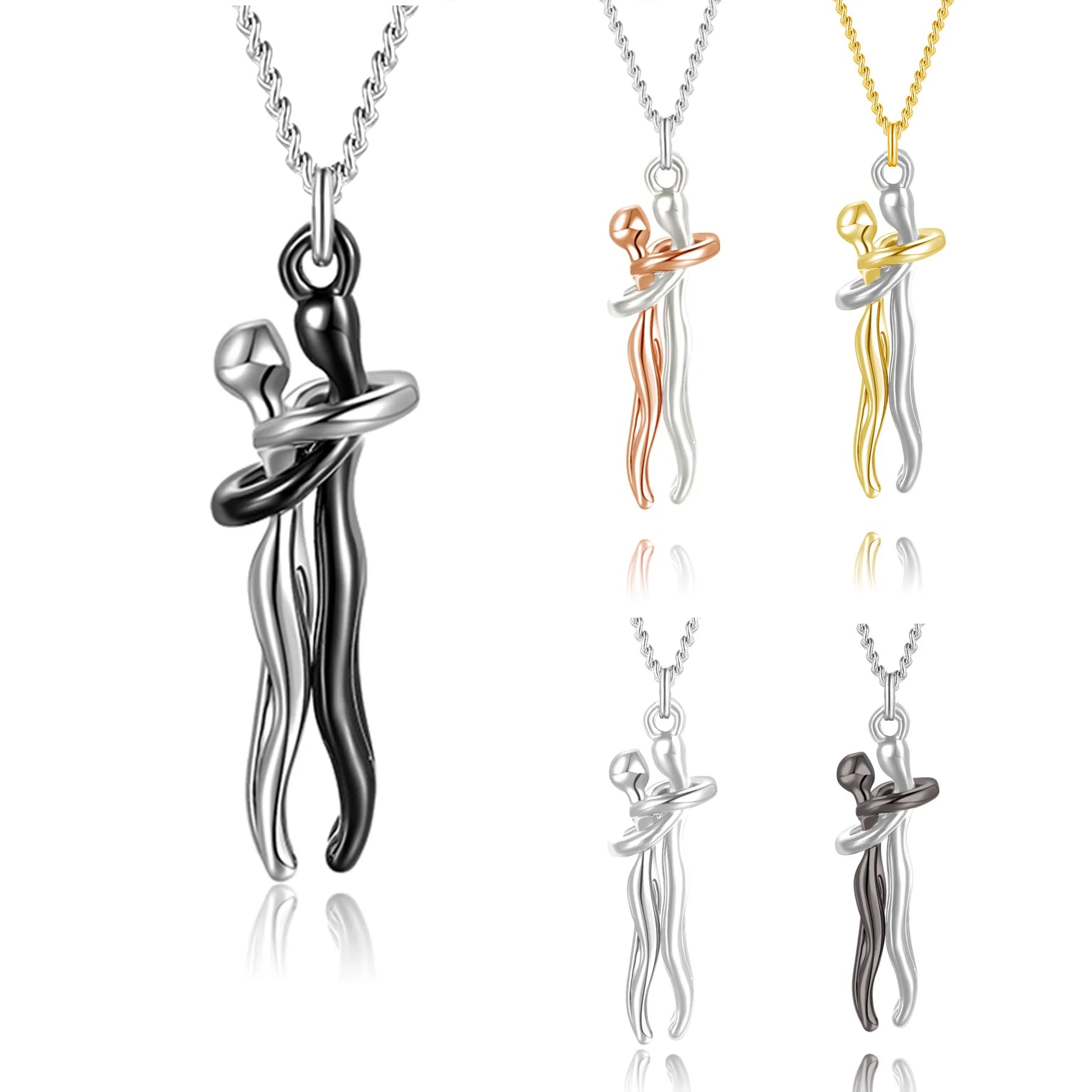 2024 New Wholesale Stainless Steel Couple Embrace Pendant Necklace Fashion Necklace Jewelry Gifts for Women Girls