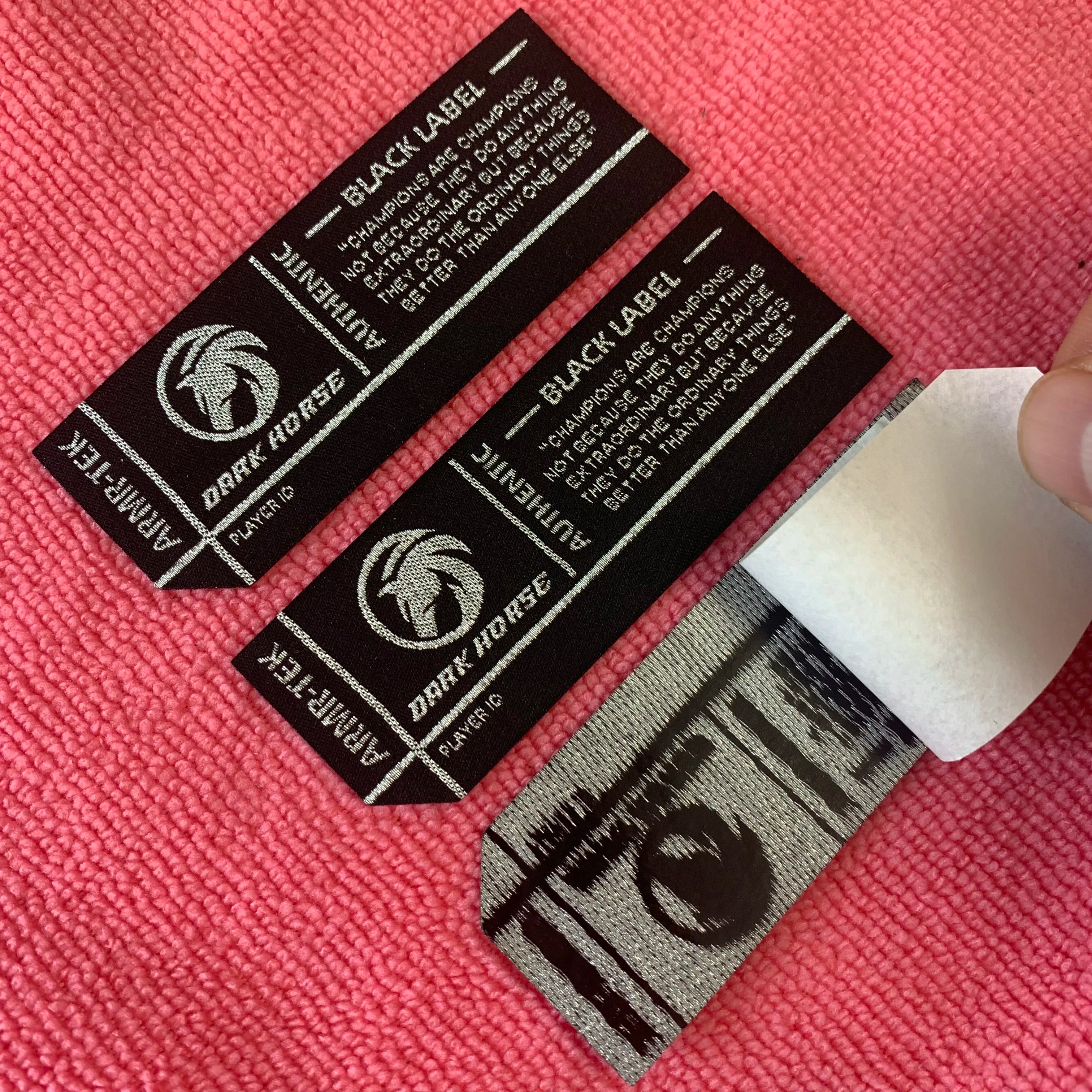 Laser Cut Metallic Silver logo Iron on Woven Patchdurable Adhesive Glue Damask Woven Label for Uniform