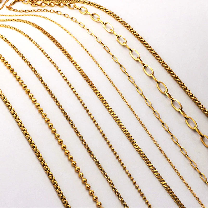 Olivia Jewelry 18k Gold Rope Chain Box ChainSnake Chain Stainless Steel Herringbone Cuban Link Chain Necklace