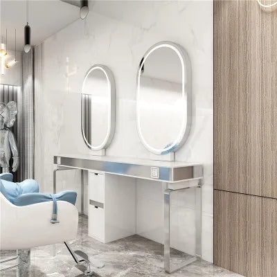 Hot Sale Hair Salon Mirror Styling Station Salon Furniture Barber Station Table Mirror Station