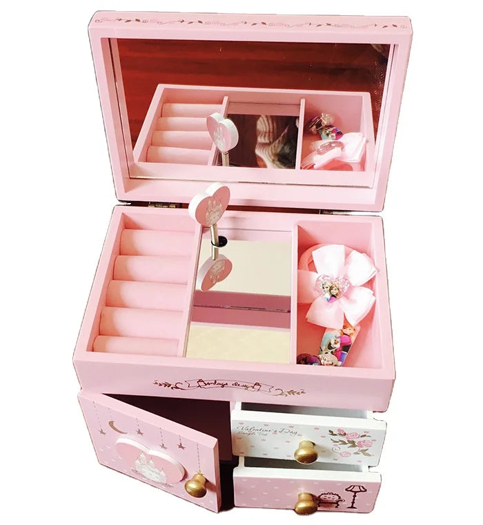 Girls Castle Wooden Jewelry & Music Storage Box for Kids' Usage