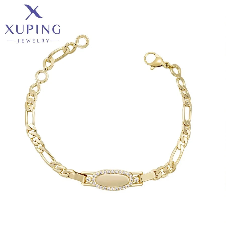 X001155206 Xuping Jewelry Rapper Hip Hop 14K Gold Plated Geometric Charm With Cubic Zirconia Personality Figaro Chain Bracelet