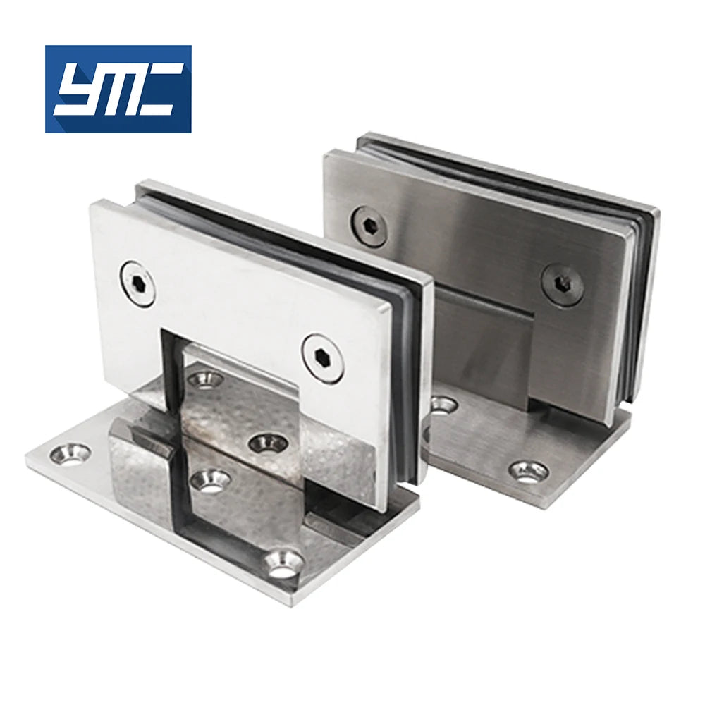YMC Satin Stainless Steel 304 Bathroom Glass Hinge with Soft Closing Easy Installation 8-10mm Tempered Glass 45kg Pair Capacity