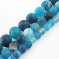Fashion Frosted Loose Beads 4-12MM Dull Polish Matte Blue Stripe Agate Stone Beads for DIY Jewelry