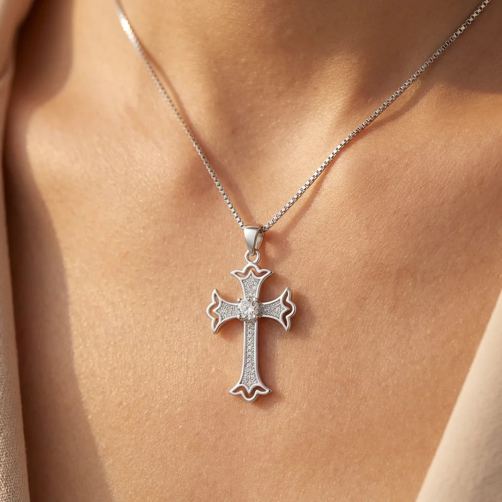 Wholesale Charm Pendants Rhodium Plated Cubic Zirconia Christian Cross God Retro 925 Sterling Silver Fine Jewelry